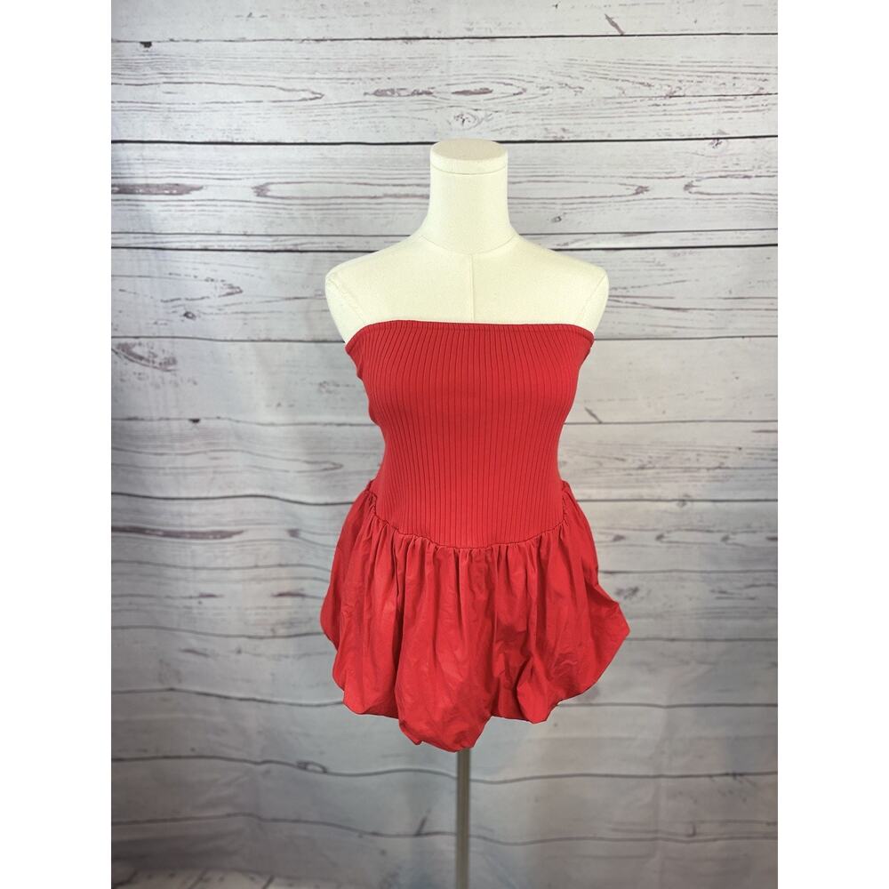 Maeve Strapless Bubble Hem Peplum Top XL Red Anthropologie